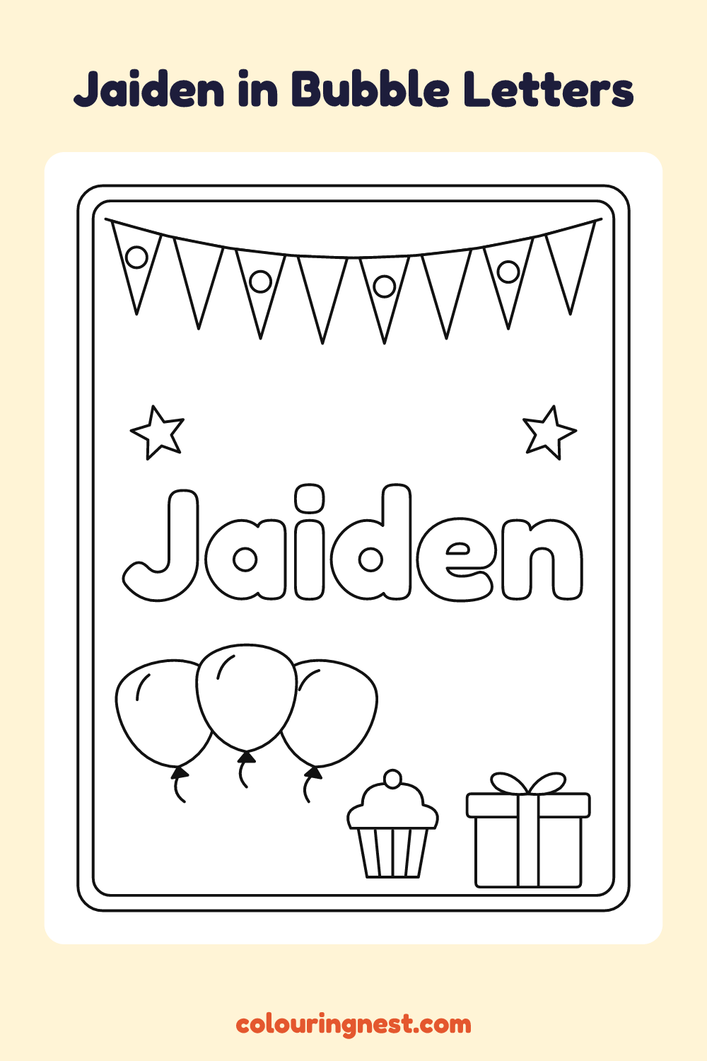Jaiden in Bubble Letters coloring page: free printable black-and-white line art