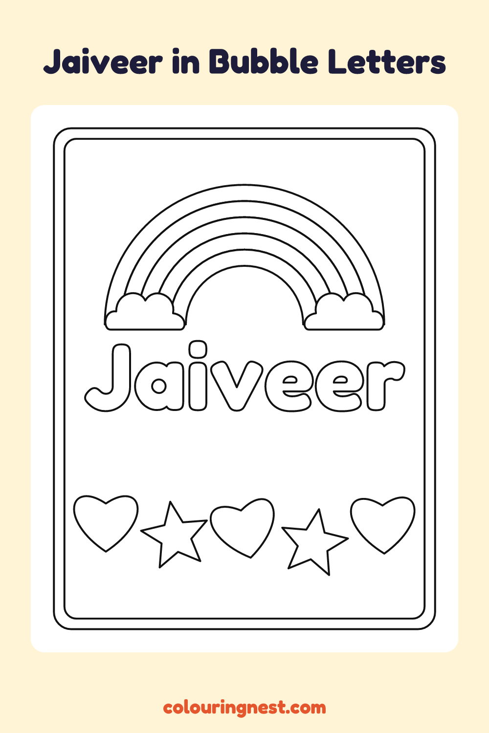 Jaiveer in Bubble Letters coloring page: free printable black-and-white line art