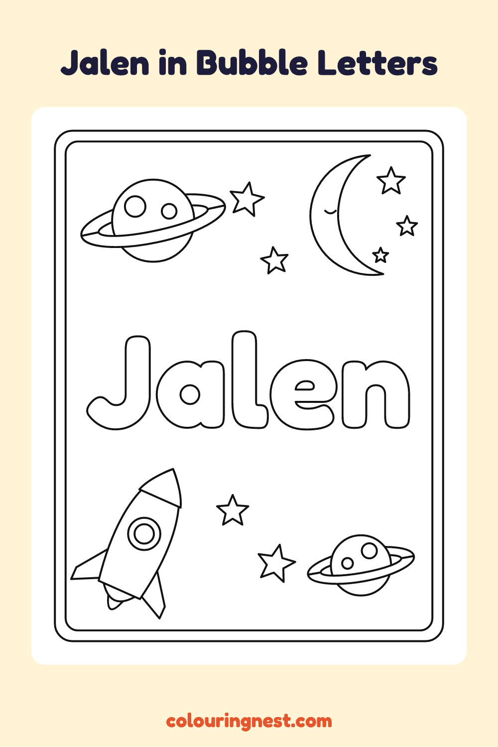 Jalen in Bubble Letters coloring page: free printable black-and-white line art