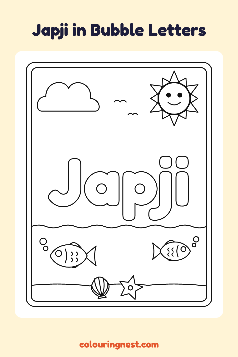 Japji in Bubble Letters coloring page: free printable black-and-white line art