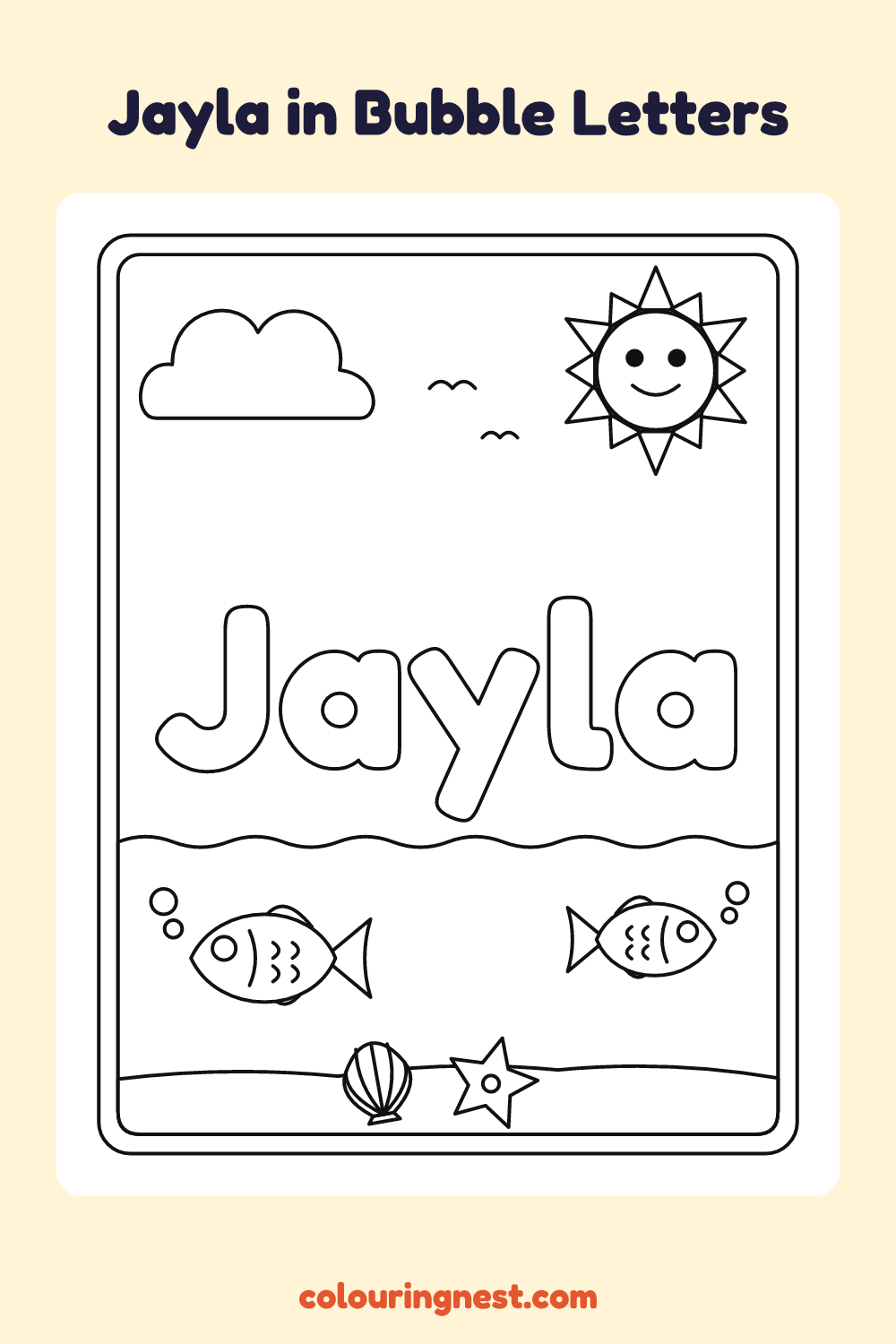 Jayla in Bubble Letters coloring page: free printable black-and-white line art