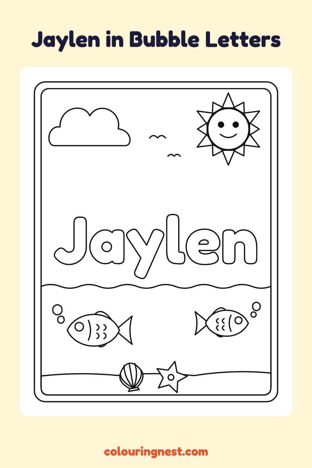 Jaylen in Bubble Letters coloring page: free printable black-and-white line art