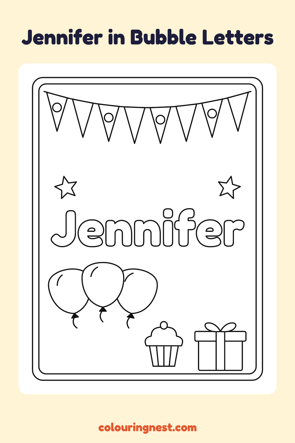 Jennifer in Bubble Letters coloring page: free printable black-and-white line art