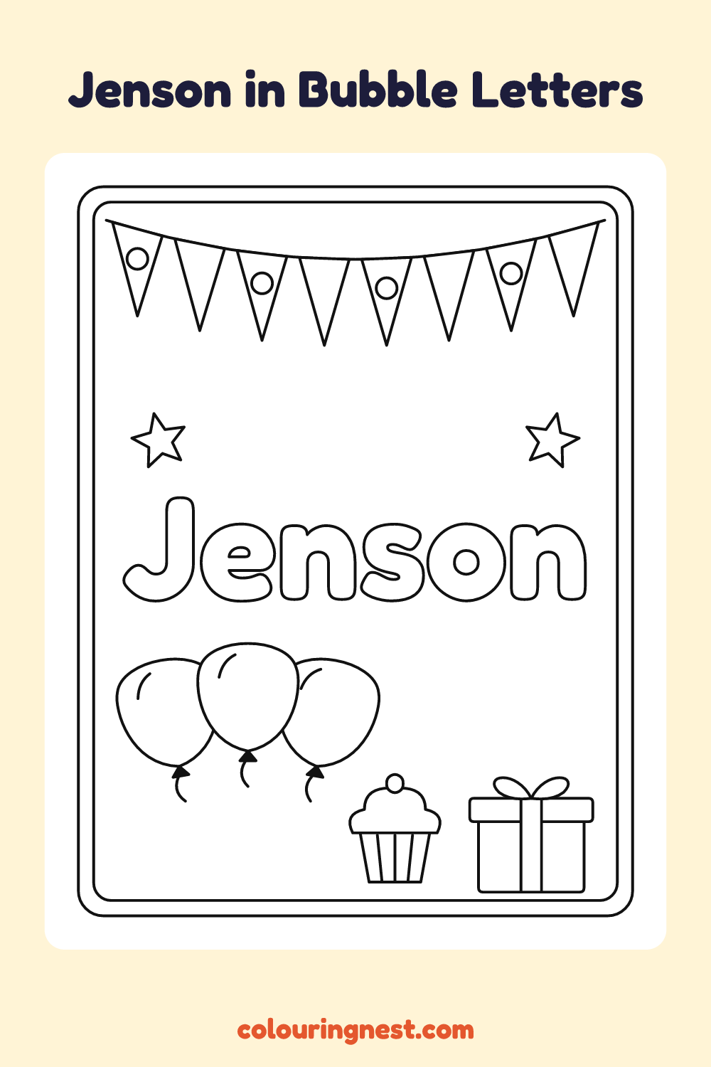 Jenson in Bubble Letters coloring page: free printable black-and-white line art