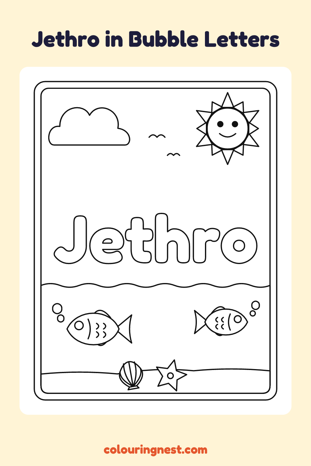Jethro in Bubble Letters coloring page: free printable black-and-white line art