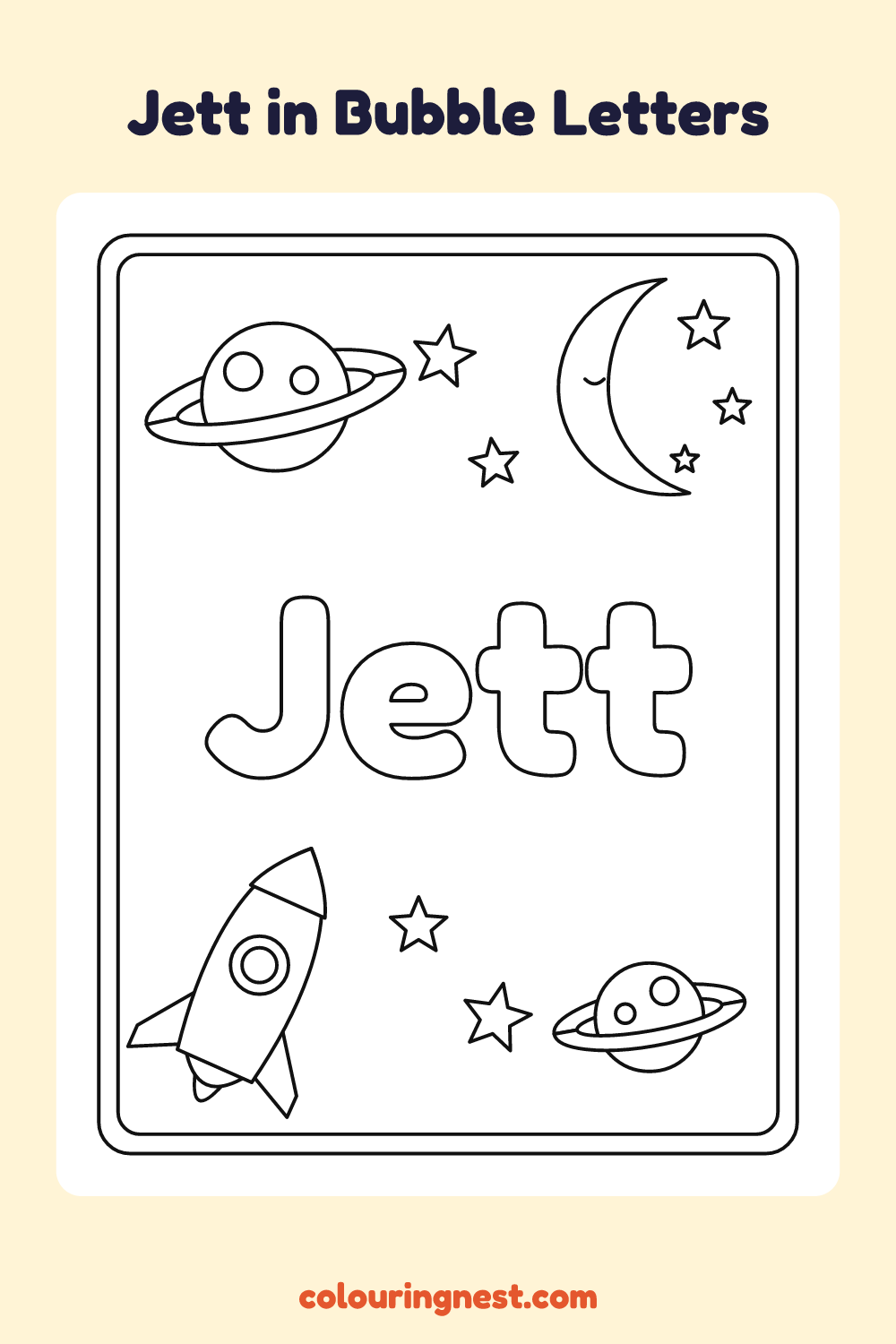 Jett in Bubble Letters coloring page: free printable black-and-white line art