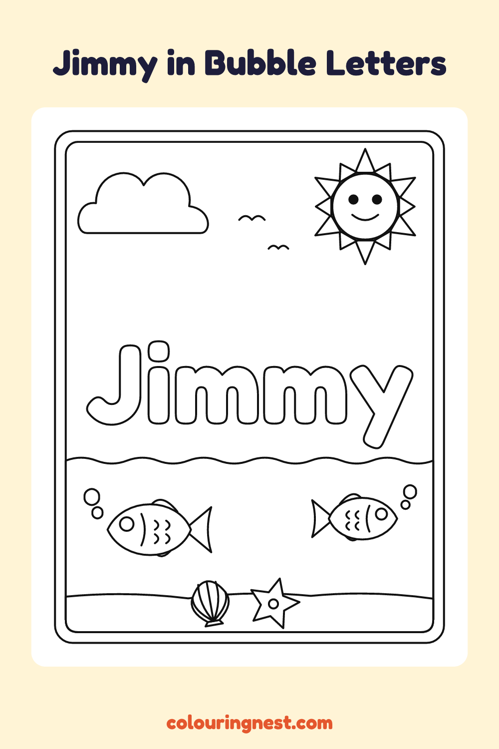 Jimmy in Bubble Letters coloring page: free printable black-and-white line art