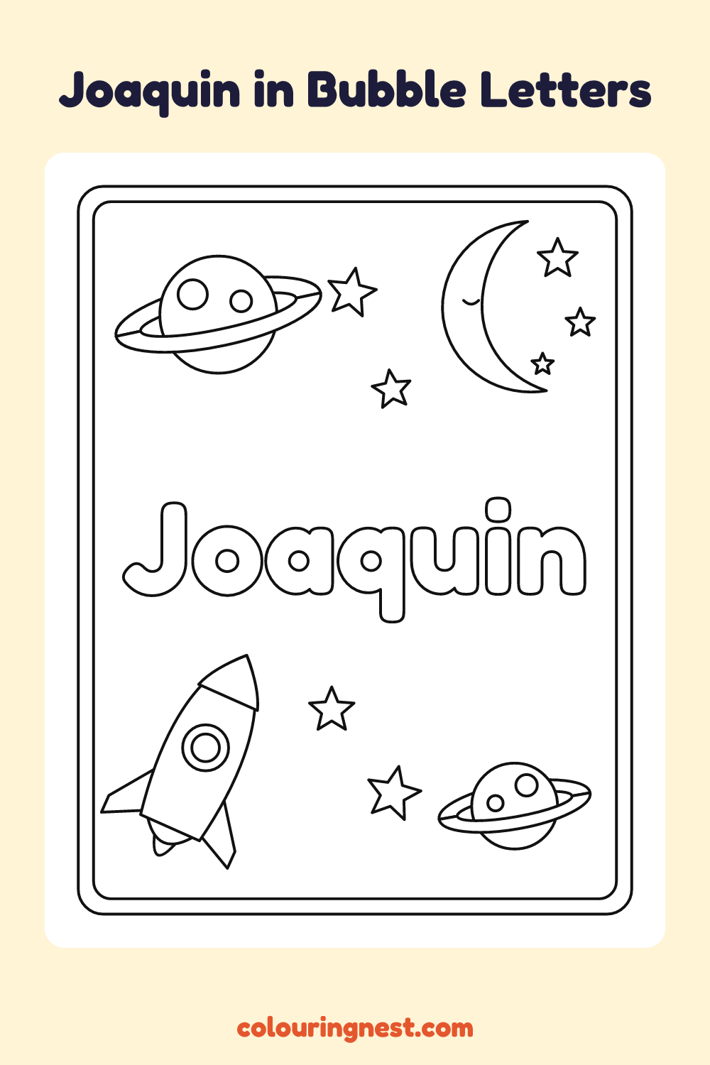 Joaquin in Bubble Letters coloring page: free printable black-and-white line art