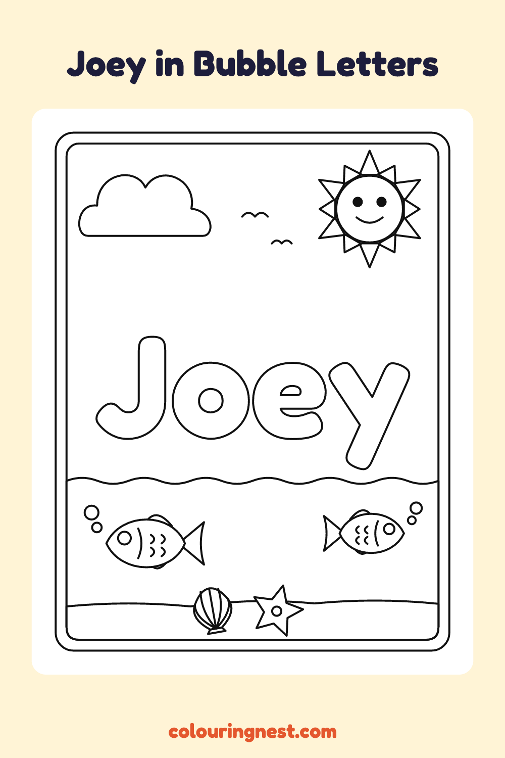 Joey in Bubble Letters coloring page: free printable black-and-white line art