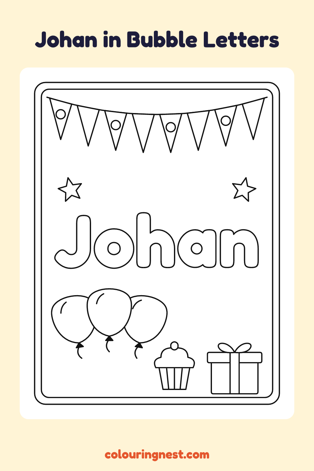 Johan in Bubble Letters coloring page: free printable black-and-white line art