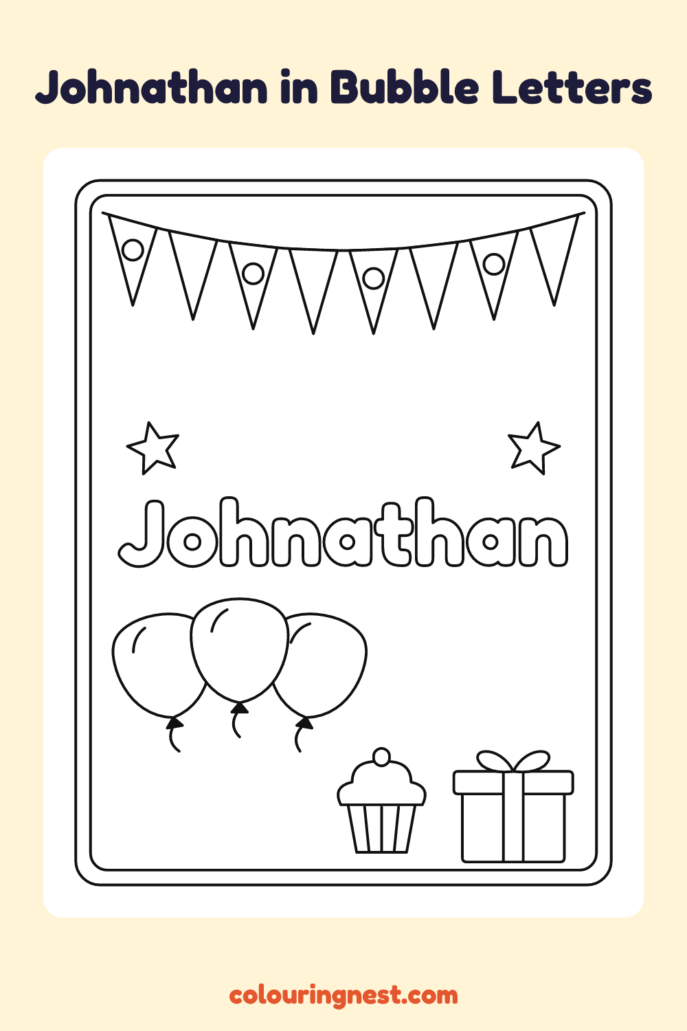 Johnathan in Bubble Letters coloring page: free printable black-and-white line art