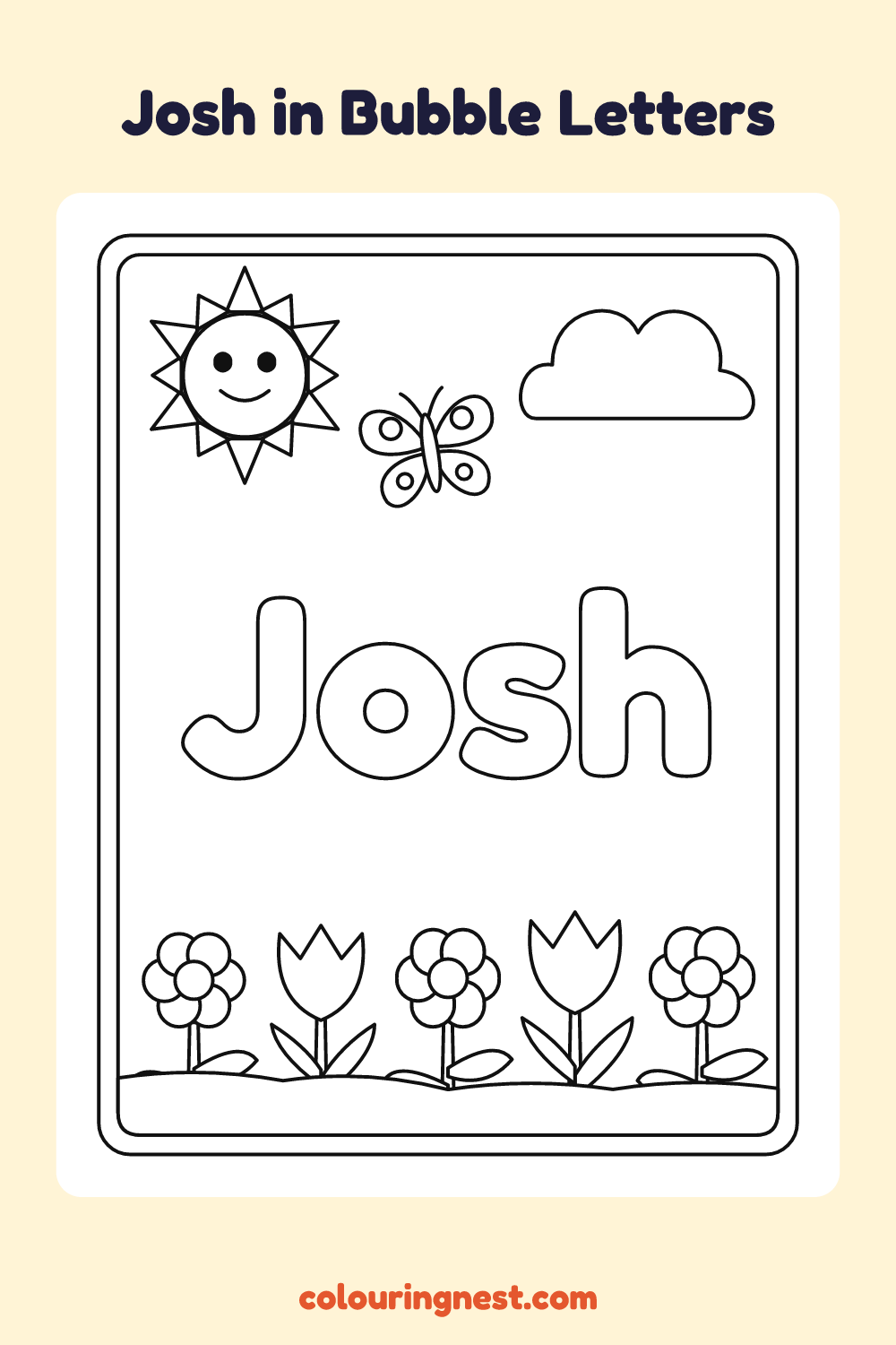 Josh in Bubble Letters coloring page: free printable black-and-white line art
