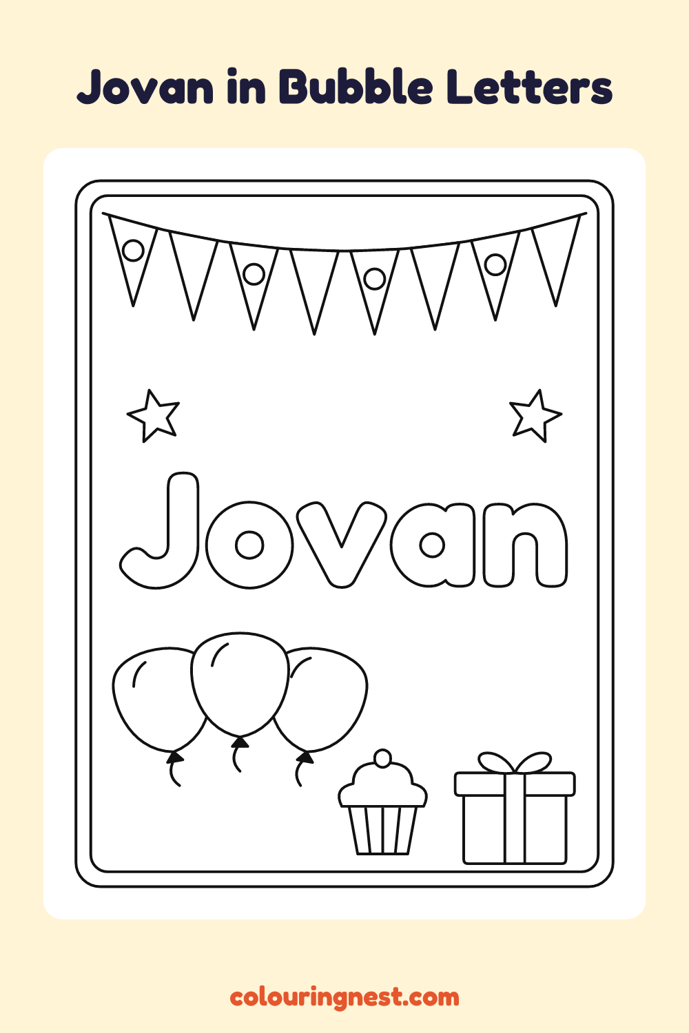 Jovan in Bubble Letters coloring page: free printable black-and-white line art