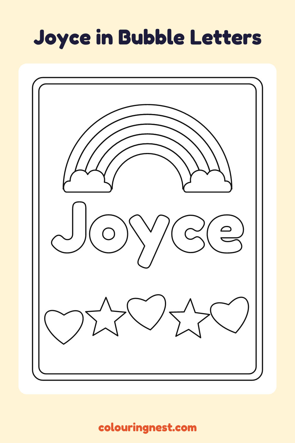 Joyce in Bubble Letters coloring page: free printable black-and-white line art