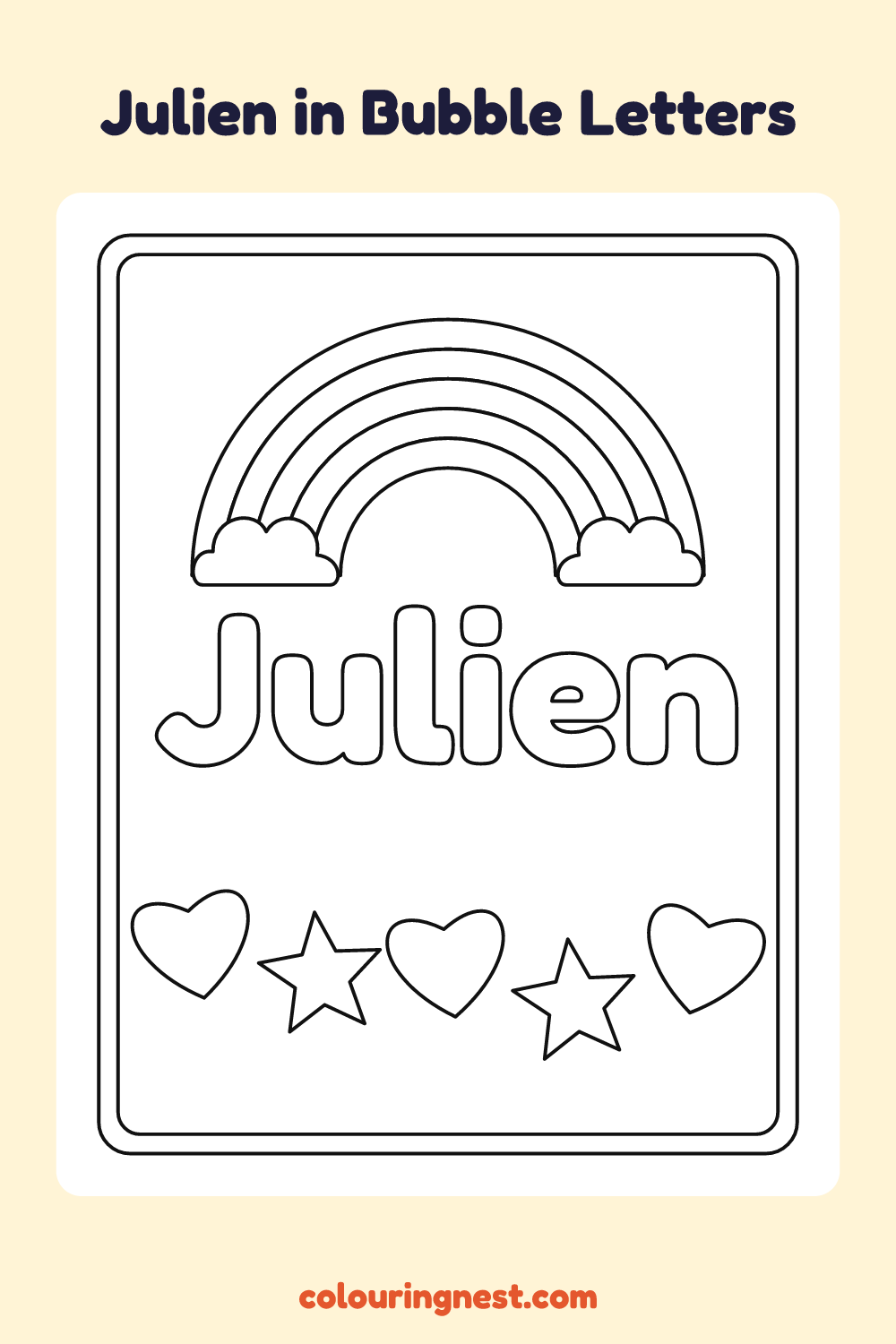 Julien in Bubble Letters coloring page: free printable black-and-white line art
