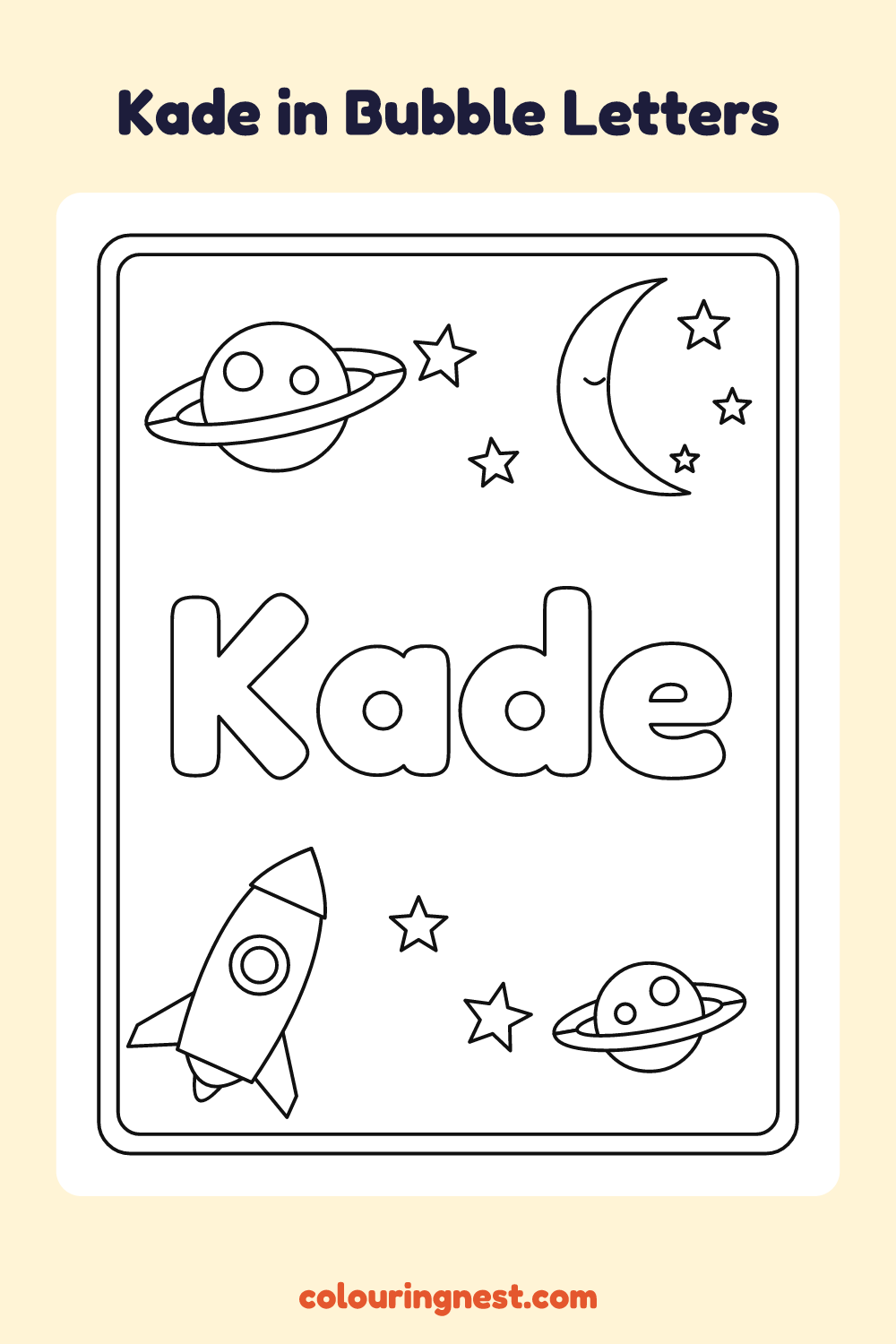 Kade in Bubble Letters coloring page: free printable black-and-white line art