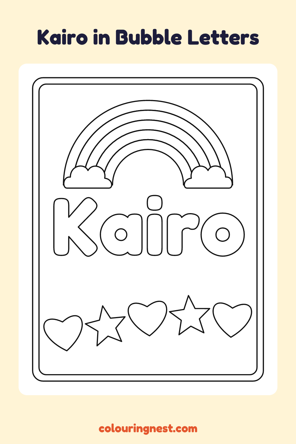 Kairo in Bubble Letters coloring page: free printable black-and-white line art