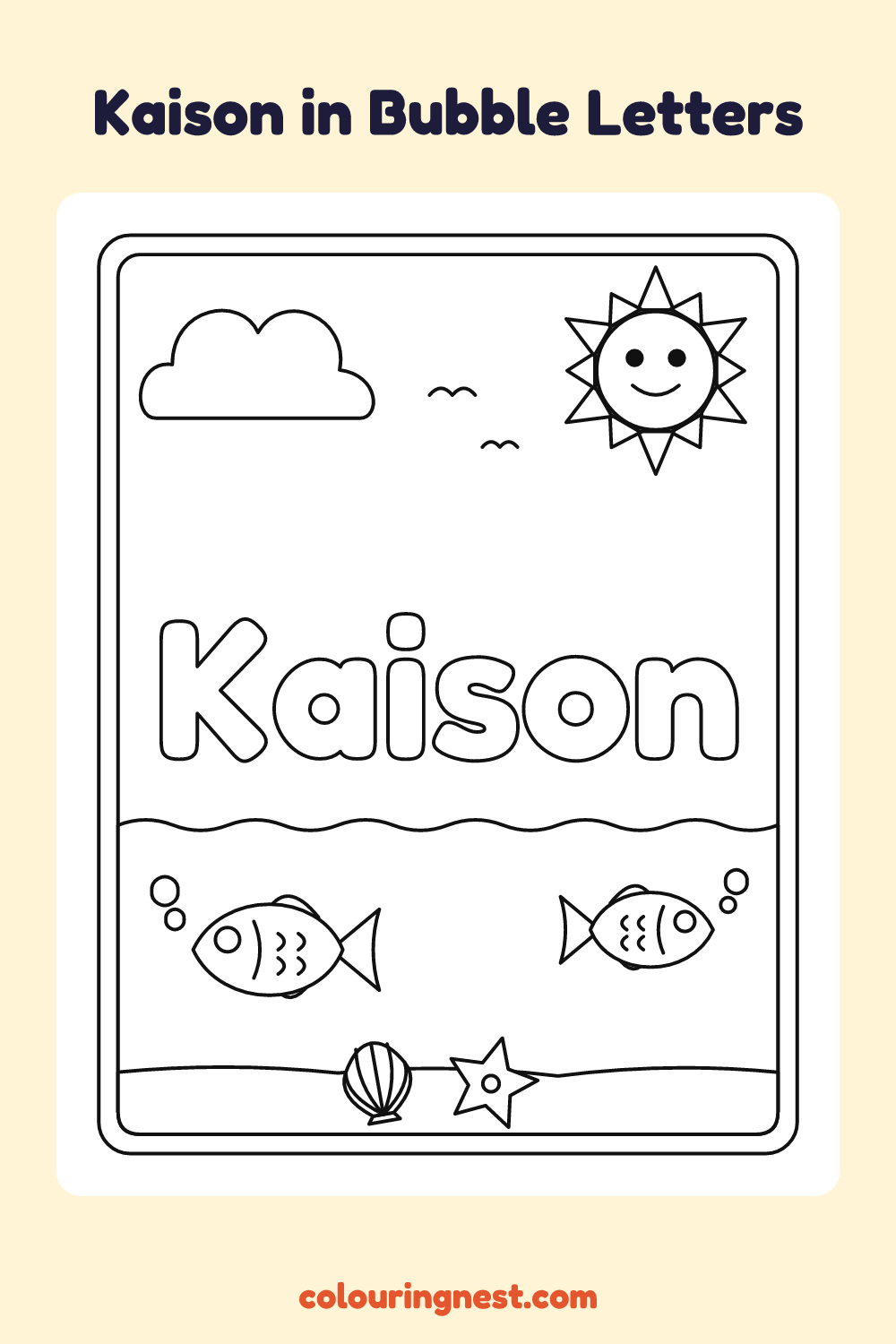Kaison in Bubble Letters coloring page: free printable black-and-white line art