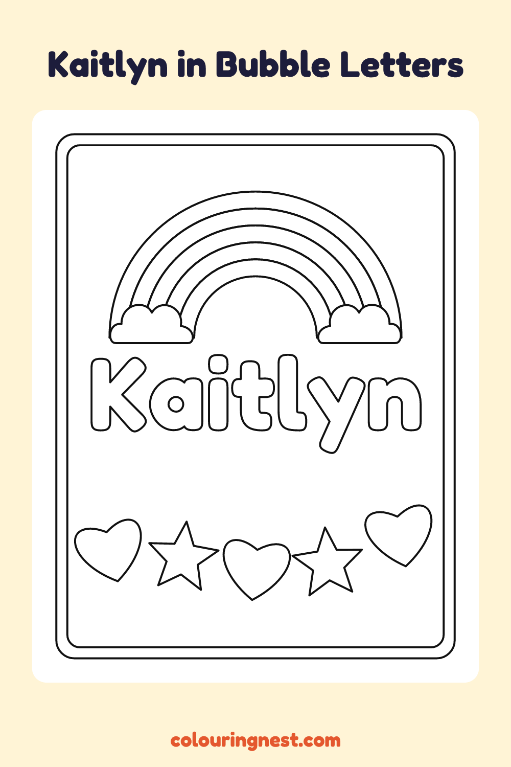 Kaitlyn in Bubble Letters coloring page: free printable black-and-white line art