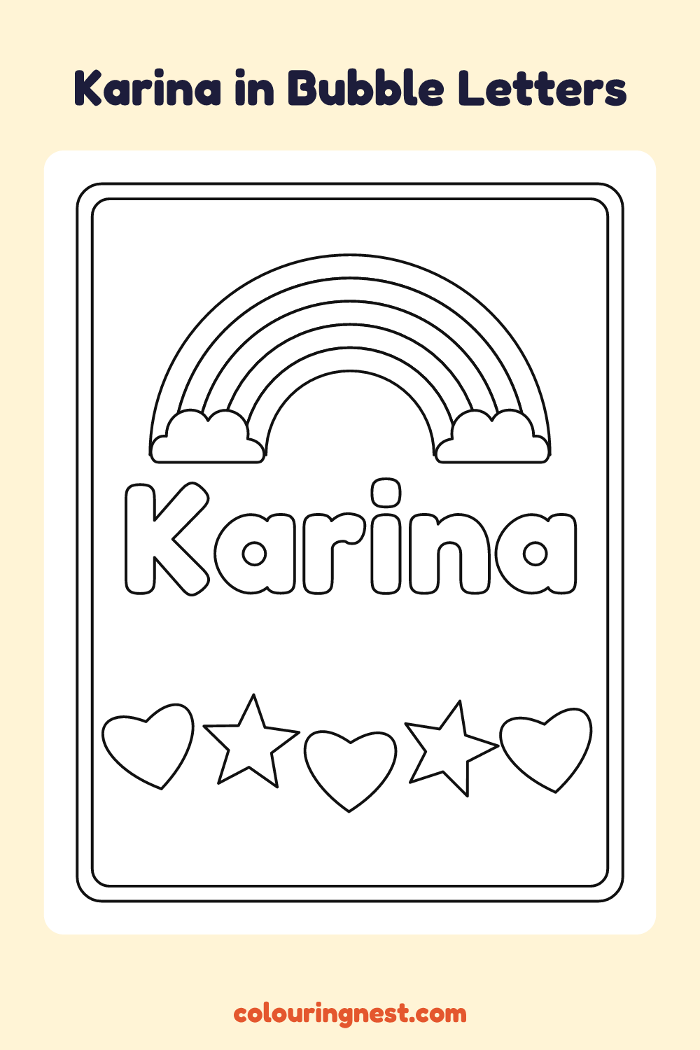 Karina in Bubble Letters coloring page: free printable black-and-white line art