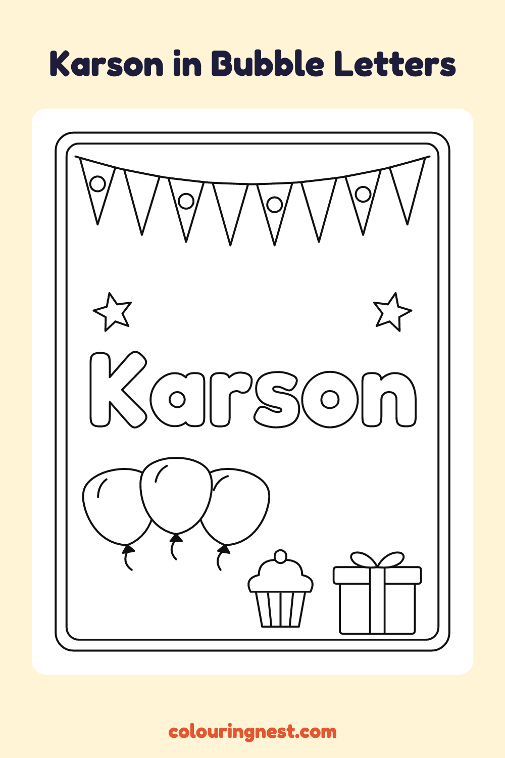Karson in Bubble Letters coloring page: free printable black-and-white line art