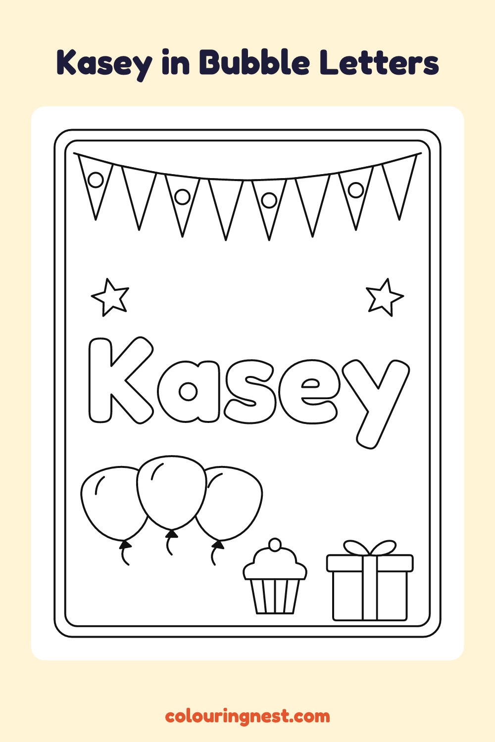 Kasey in Bubble Letters coloring page: free printable black-and-white line art