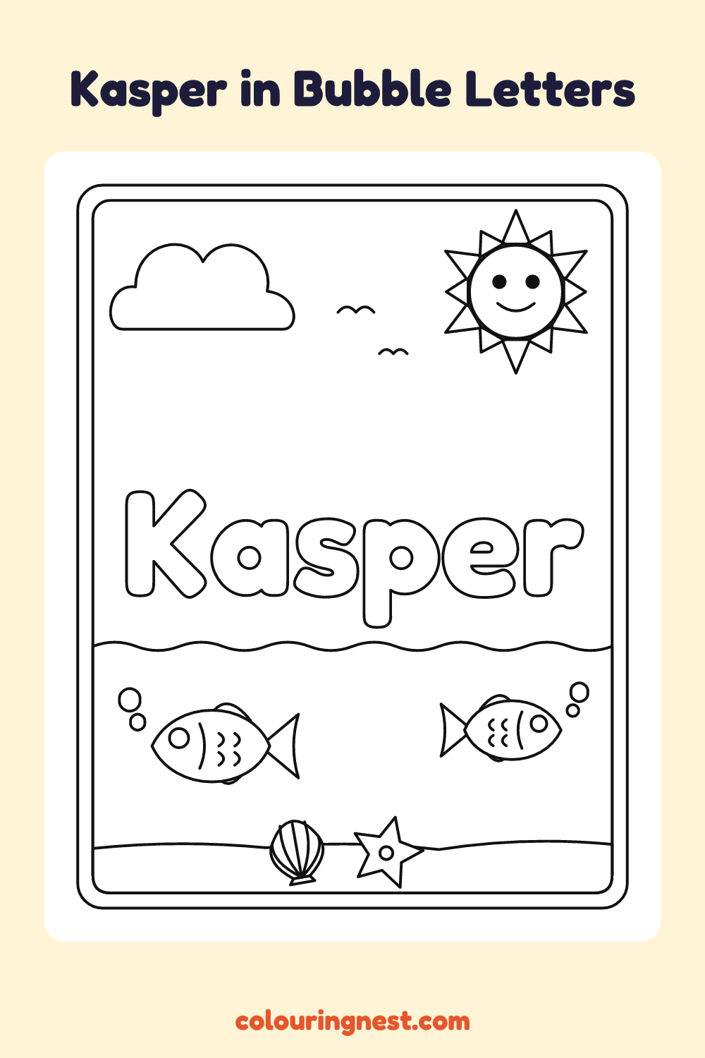 Kasper in Bubble Letters coloring page: free printable black-and-white line art