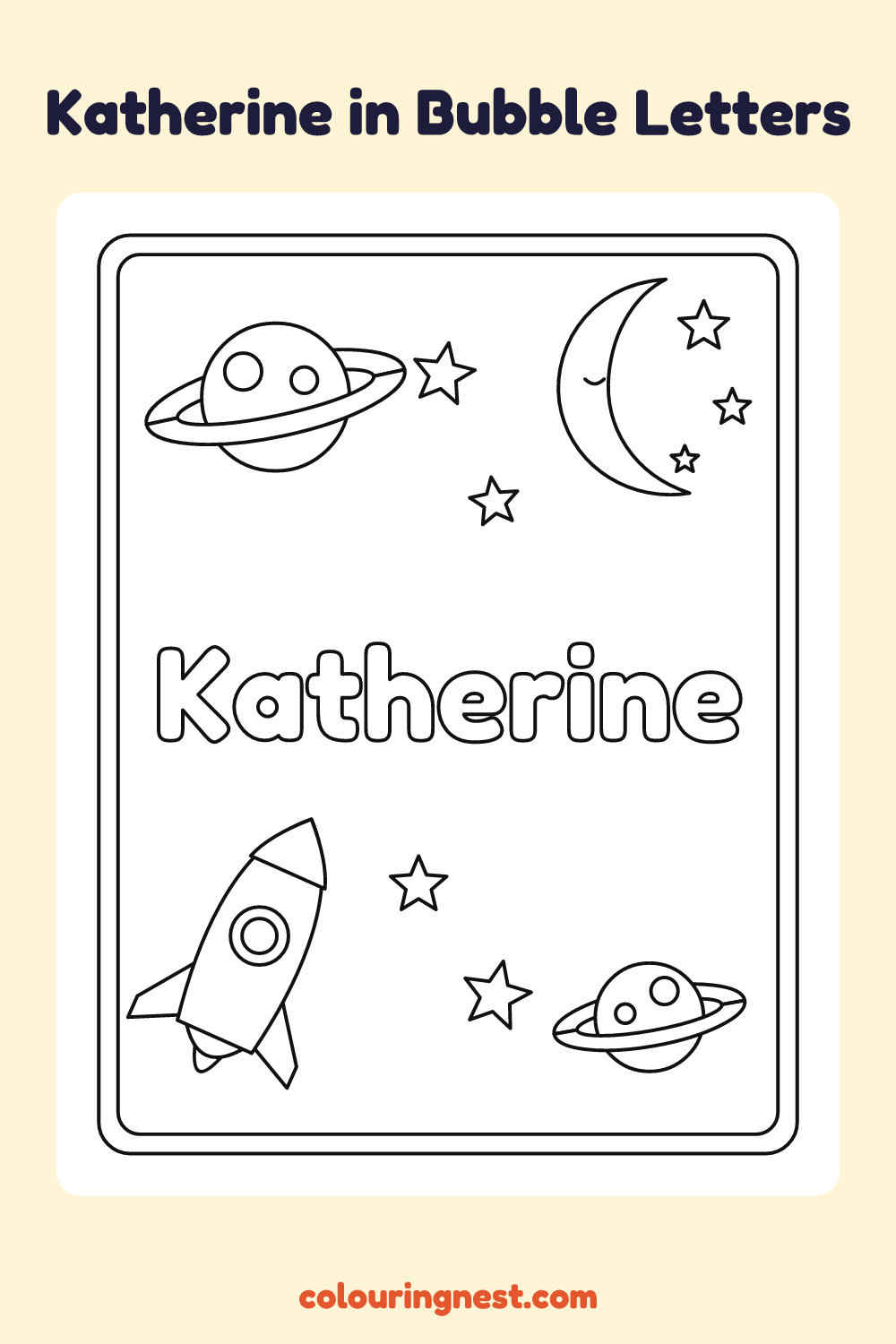 Katherine in Bubble Letters coloring page: free printable black-and-white line art