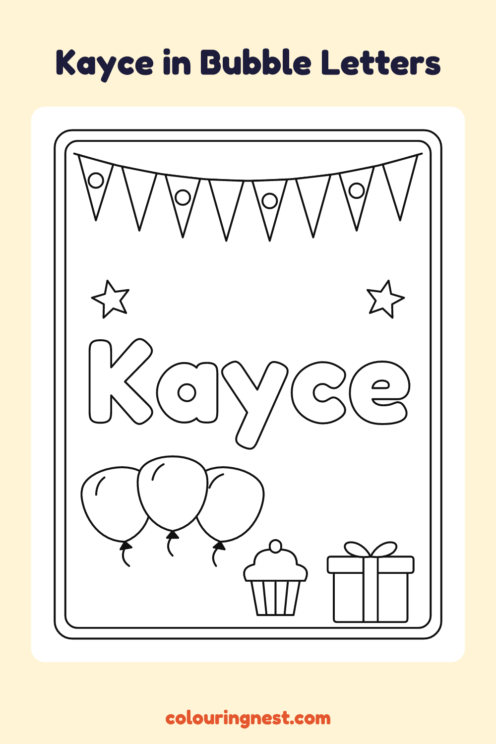 Kayce in Bubble Letters coloring page: free printable black-and-white line art