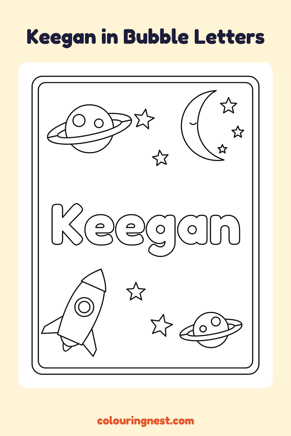 Keegan in Bubble Letters coloring page: free printable black-and-white line art