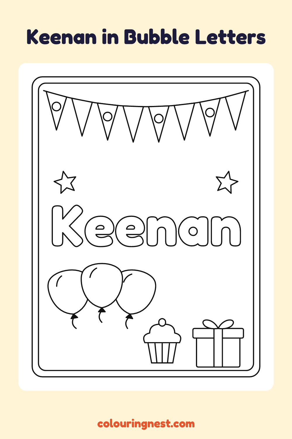 Keenan in Bubble Letters coloring page: free printable black-and-white line art
