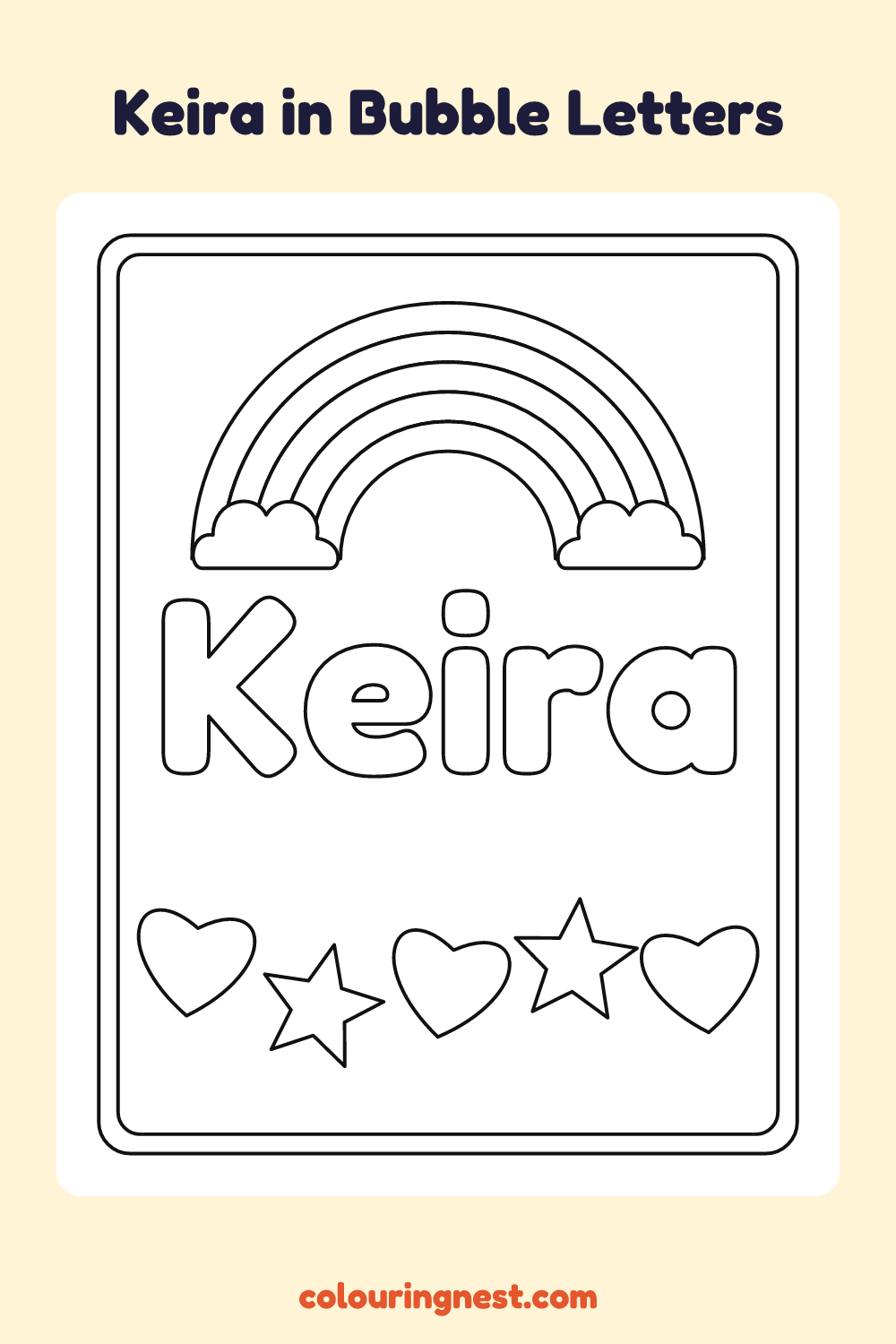 Keira in Bubble Letters coloring page: free printable black-and-white line art