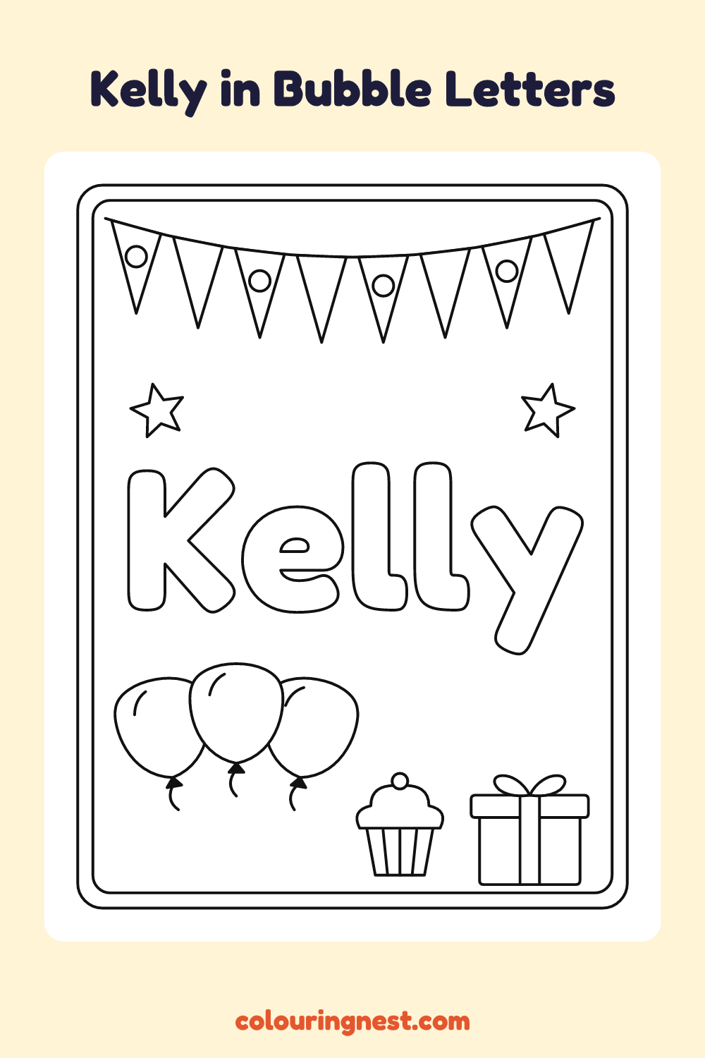 Kelly in Bubble Letters coloring page: free printable black-and-white line art