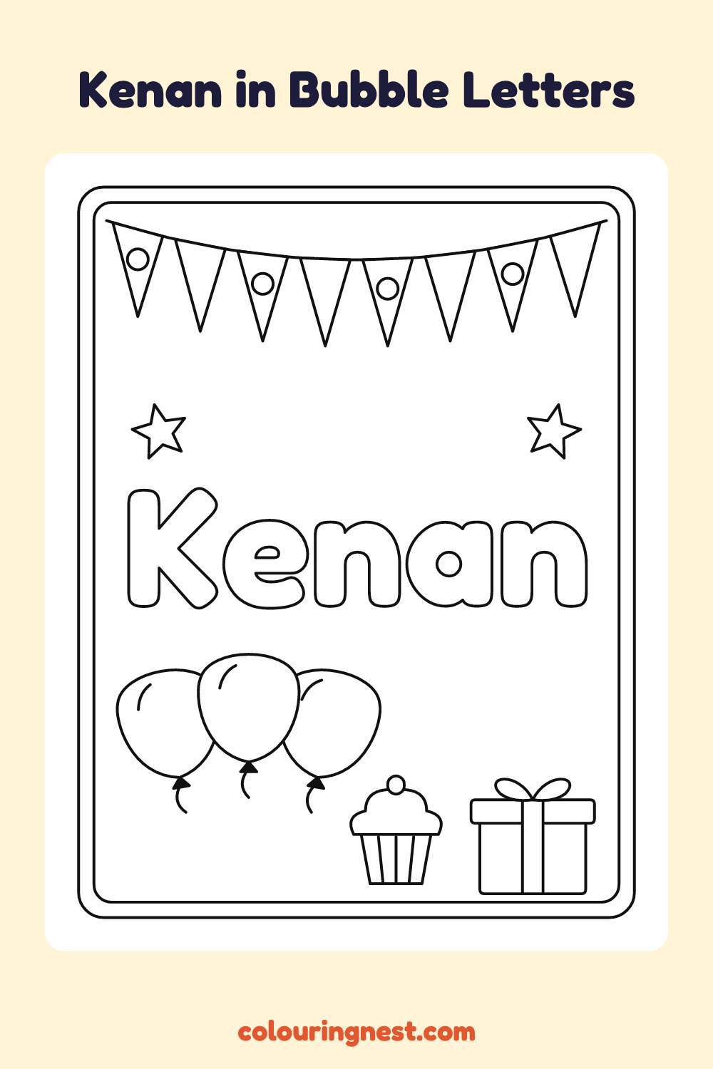 Kenan in Bubble Letters coloring page: free printable black-and-white line art