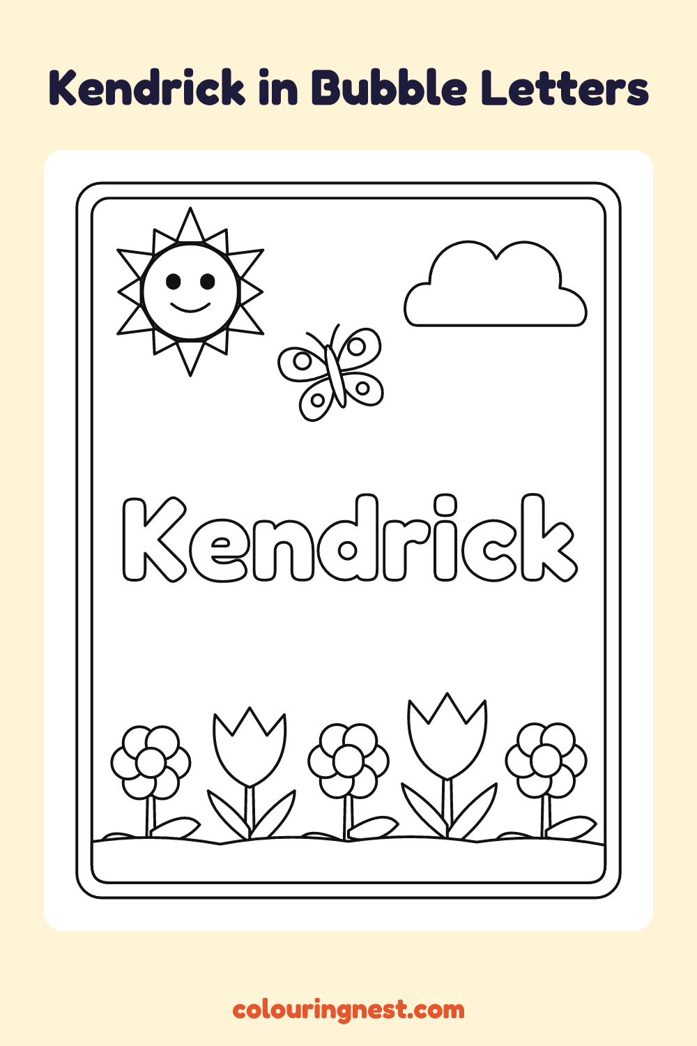 Kendrick in Bubble Letters coloring page: free printable black-and-white line art