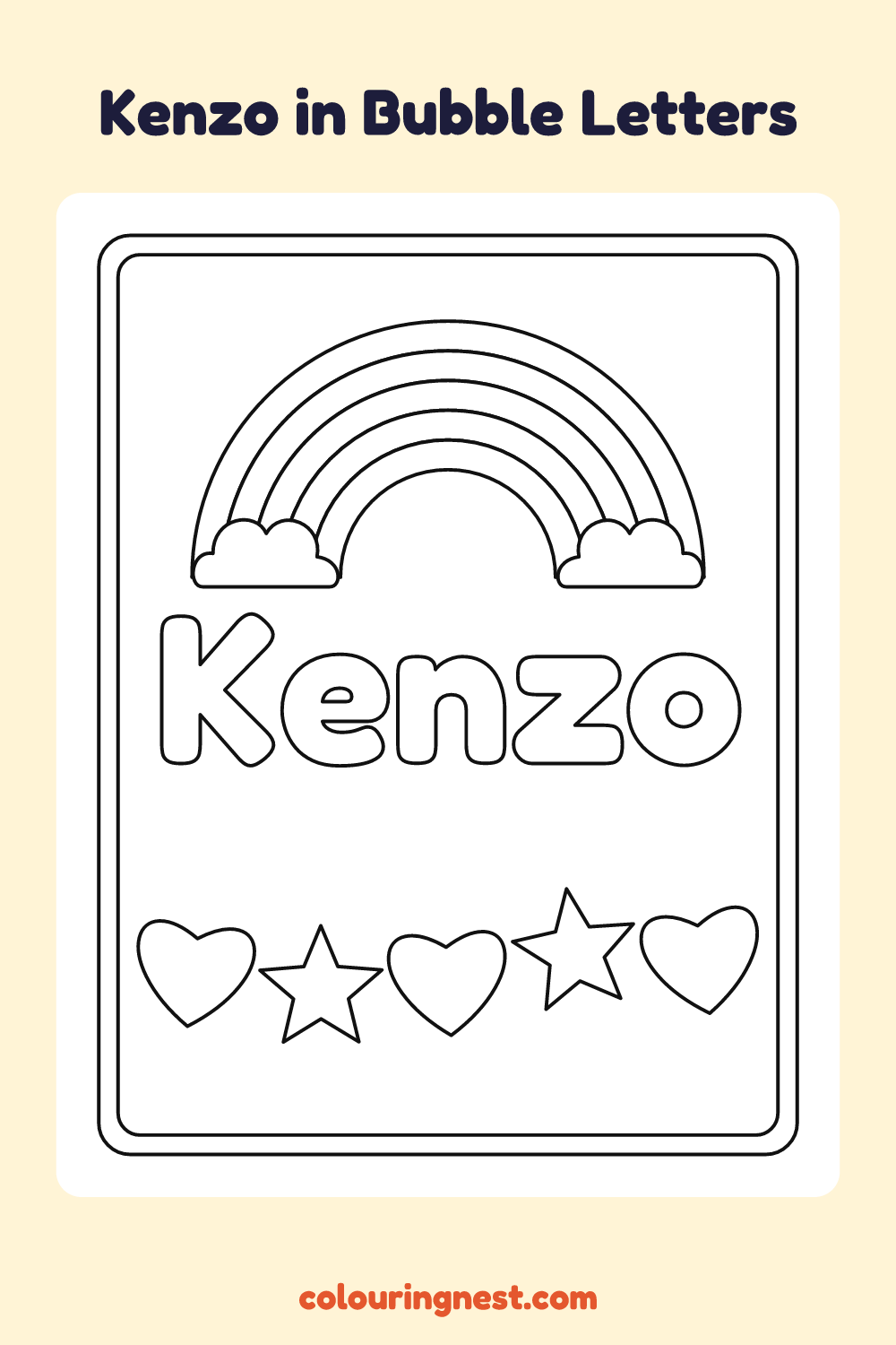 Kenzo in Bubble Letters coloring page: free printable black-and-white line art