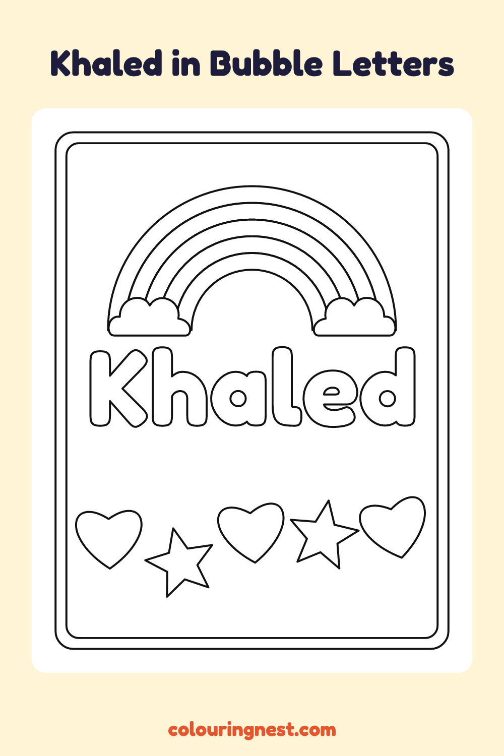 Khaled in Bubble Letters coloring page: free printable black-and-white line art