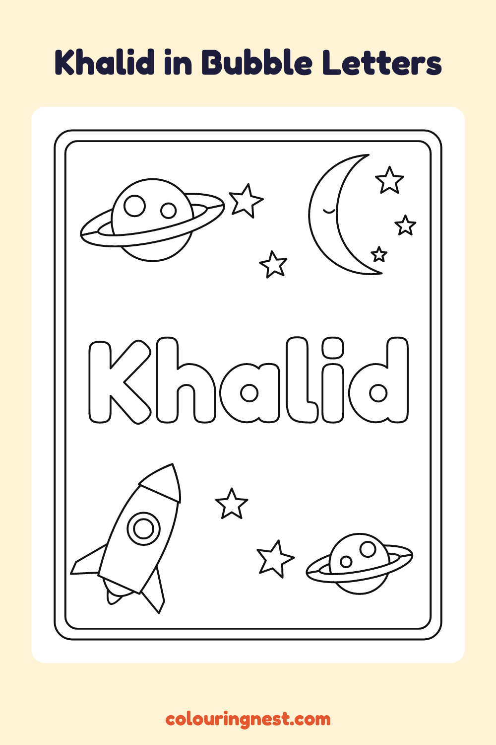 Khalid in Bubble Letters coloring page: free printable black-and-white line art