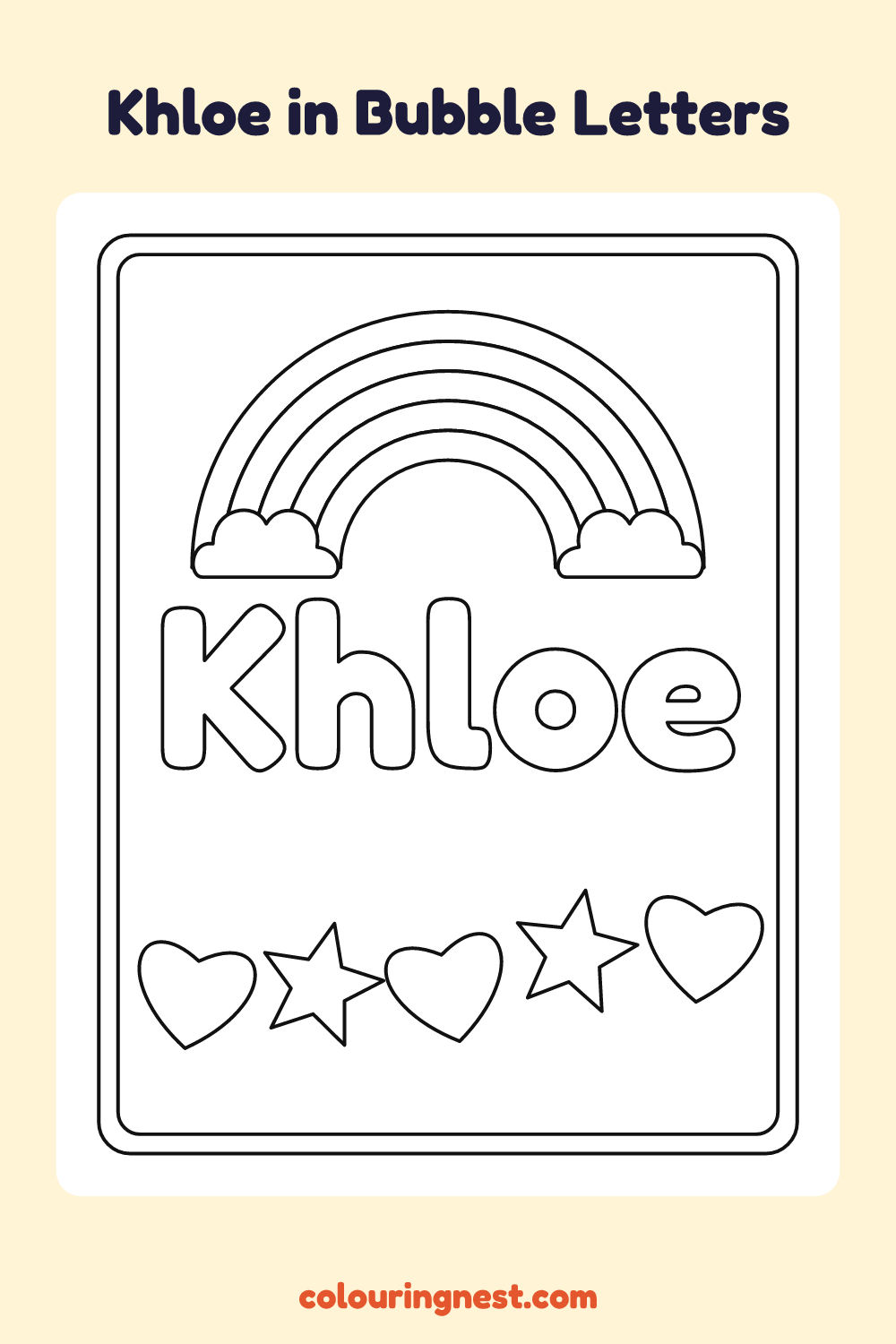 Khloe in Bubble Letters coloring page: free printable black-and-white line art
