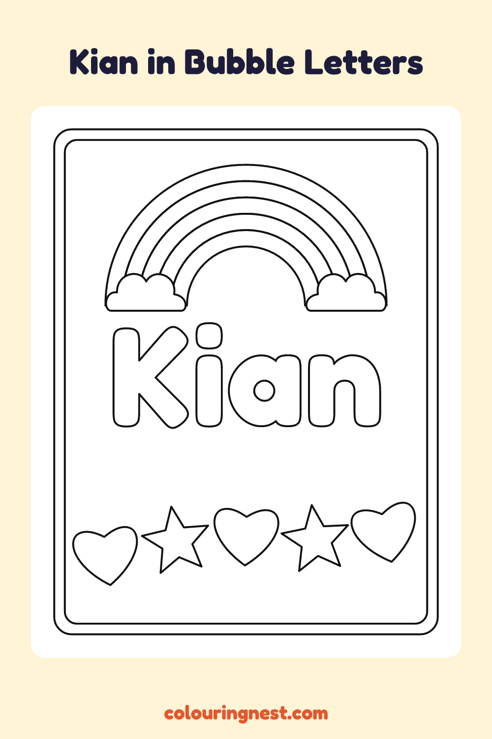 Kian in Bubble Letters coloring page: free printable black-and-white line art