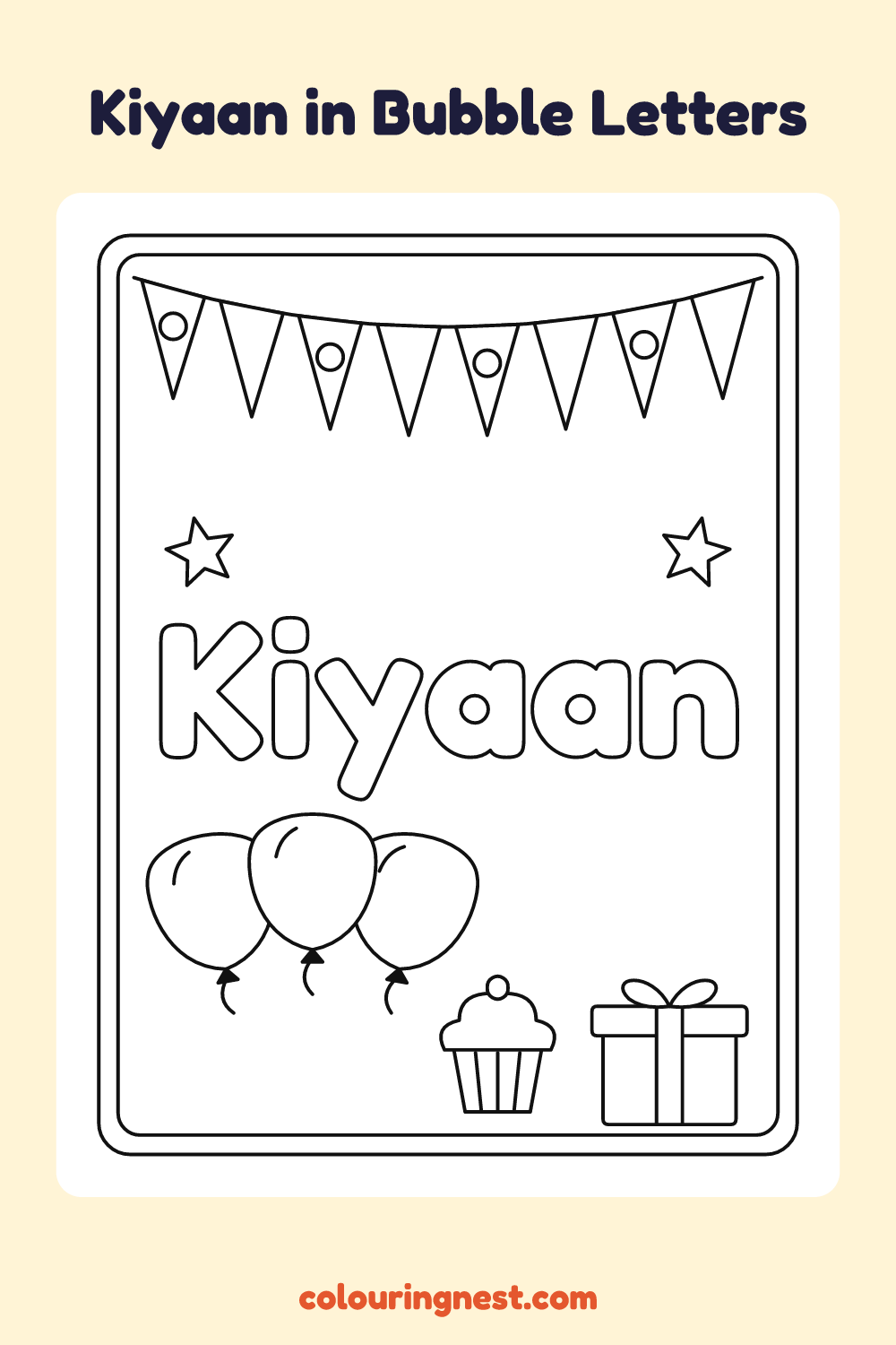 Kiyaan in Bubble Letters coloring page: free printable black-and-white line art