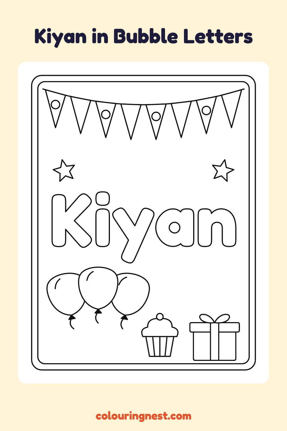 Kiyan in Bubble Letters coloring page: free printable black-and-white line art