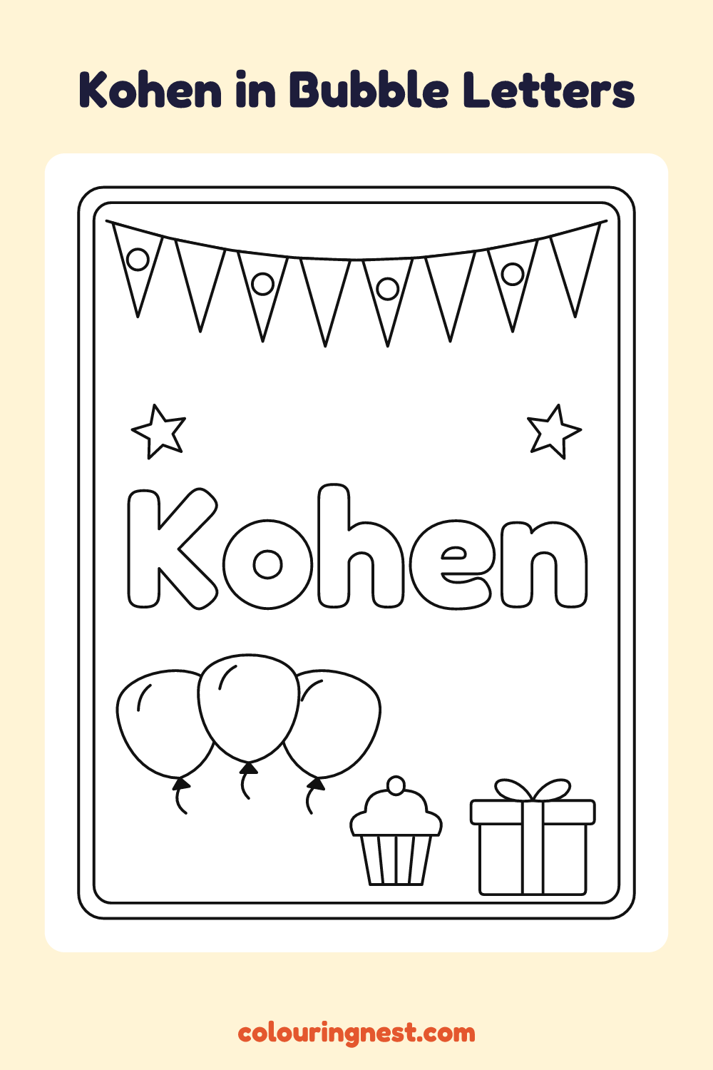Kohen in Bubble Letters coloring page: free printable black-and-white line art