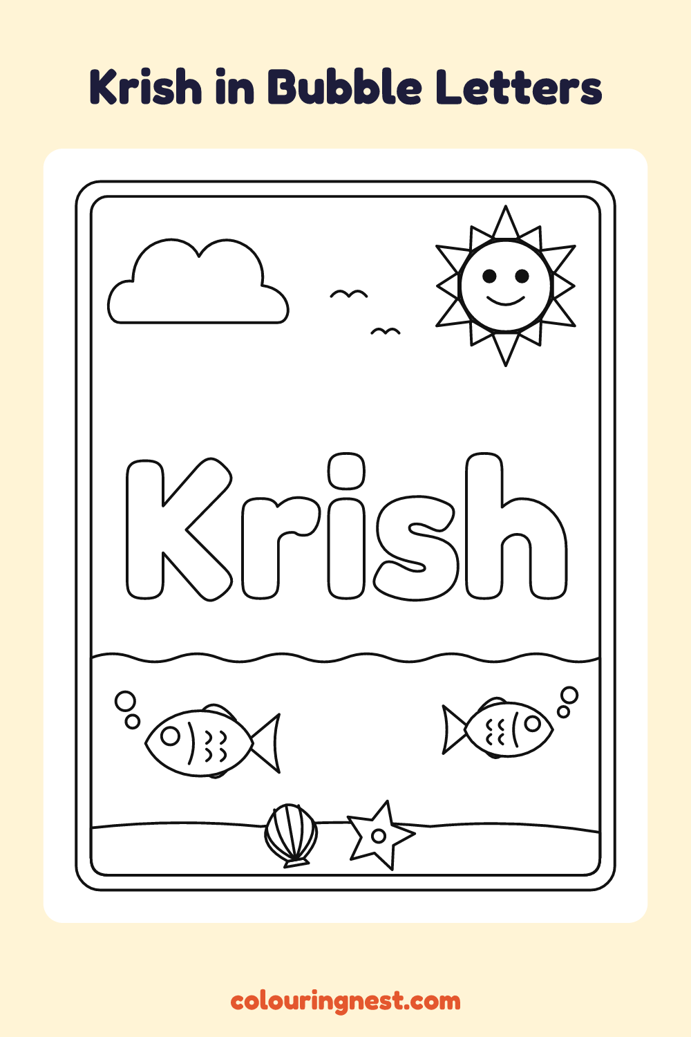 Krish in Bubble Letters coloring page: free printable black-and-white line art