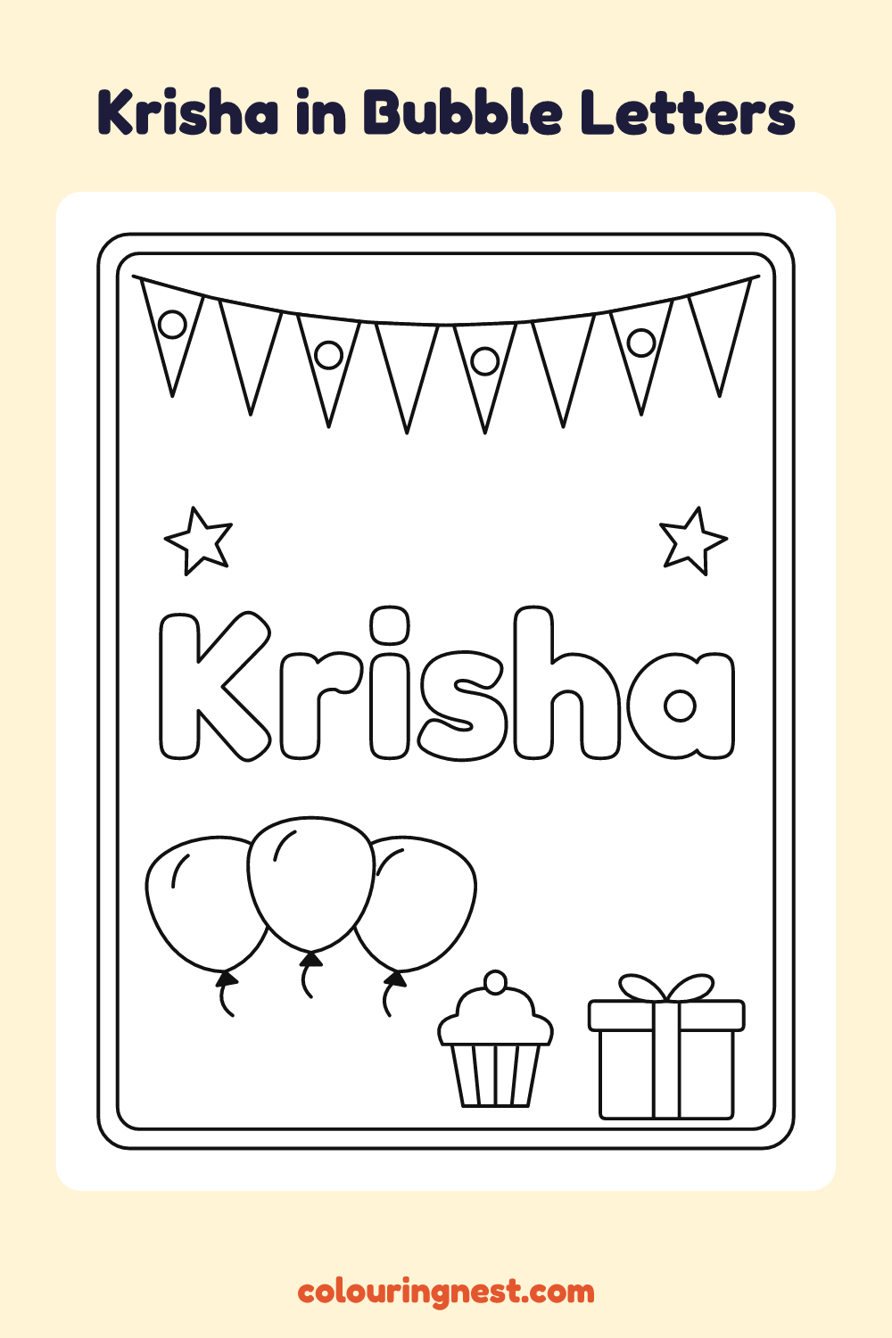 Krisha in Bubble Letters coloring page: free printable black-and-white line art
