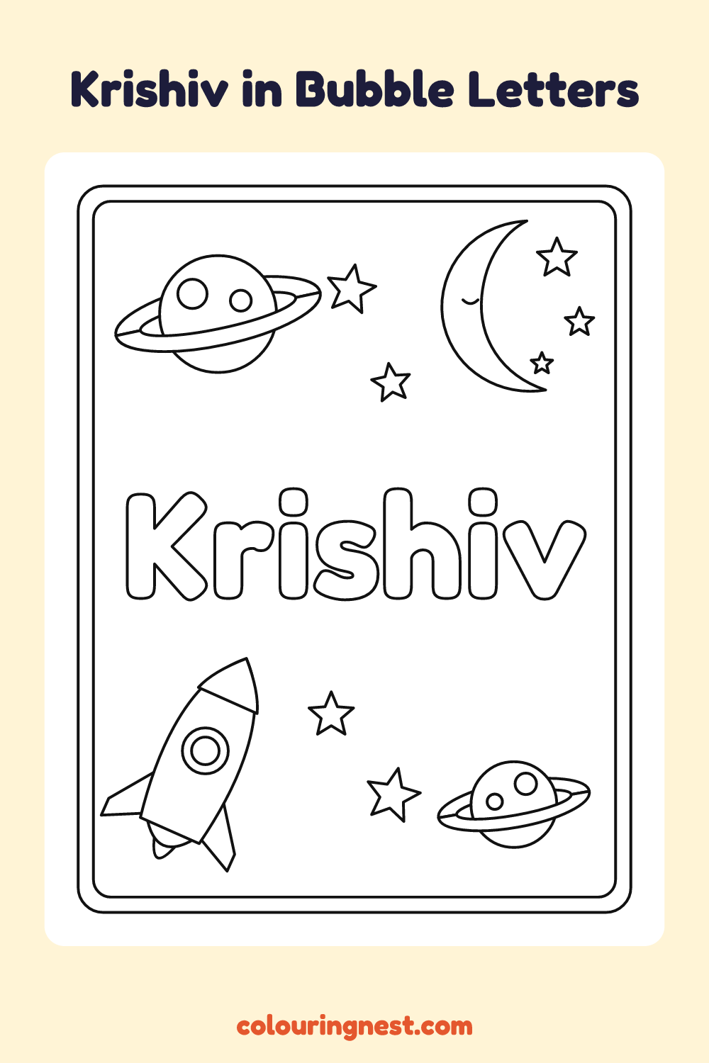 Krishiv in Bubble Letters coloring page: free printable black-and-white line art