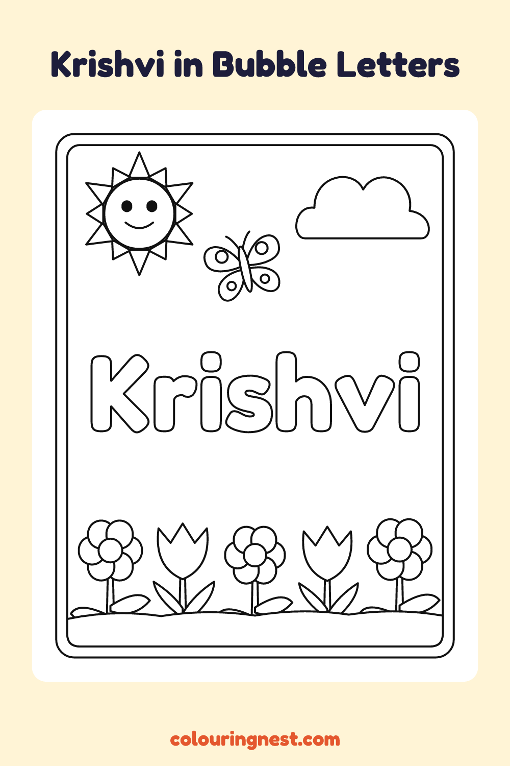 Krishvi in Bubble Letters coloring page: free printable black-and-white line art