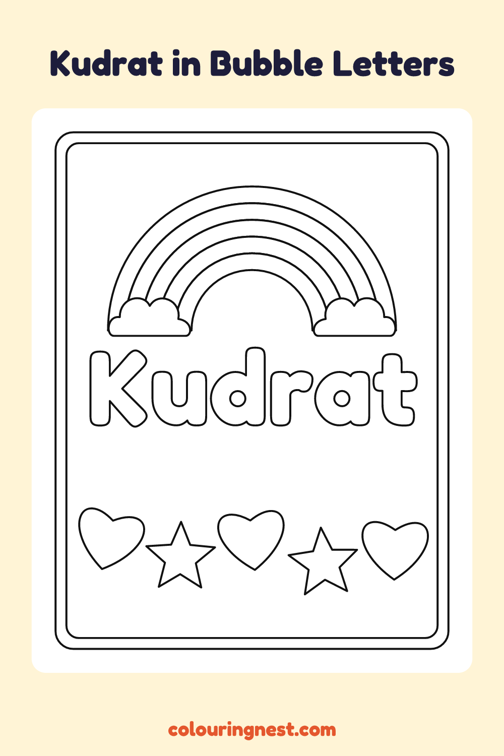 Kudrat in Bubble Letters coloring page: free printable black-and-white line art