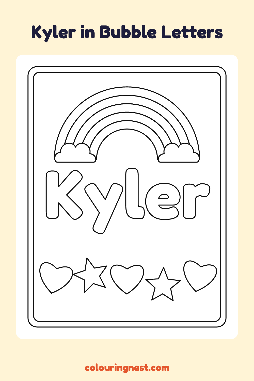 Kyler in Bubble Letters coloring page: free printable black-and-white line art