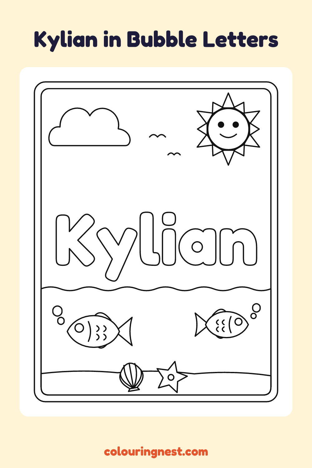 Kylian in Bubble Letters coloring page: free printable black-and-white line art